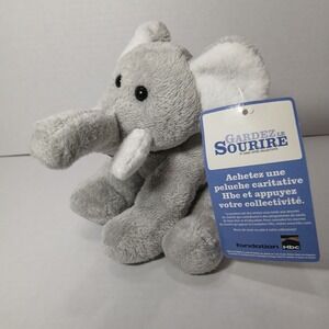 HBC Plush Elephant Gray Stuffed Animal with Bow Grey Trunk Up Plushie New 7"